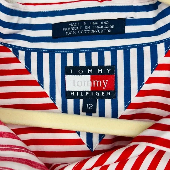 Vintage Tommy Hilfiger Red White Striped Button Up Shirt - Picture 12 of 13